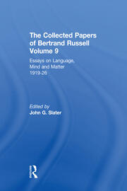 The Collected Papers of Bertrand Russell, Volume 9: Essays on Language, Mind and Matter, 1919-26 book cover