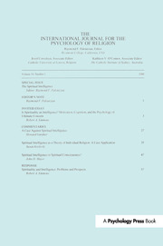 Spiritual Intelligence: A Special Issue of the International Journal for the Psychology of Religion book cover