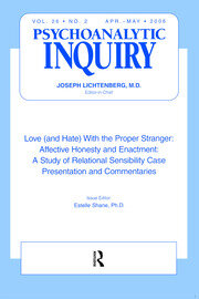 Love (and Hate) With the Proper Stranger: Affective Honesty and Enactment: Psychoanalytic Inquiry, 26.2 book cover