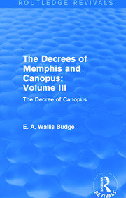 The Decrees of Memphis and Canopus: Vol. III (Routledge Revivals): The Decree of Canopus book cover