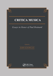 Critica Musica: Essays in Honour of Paul Brainard book cover